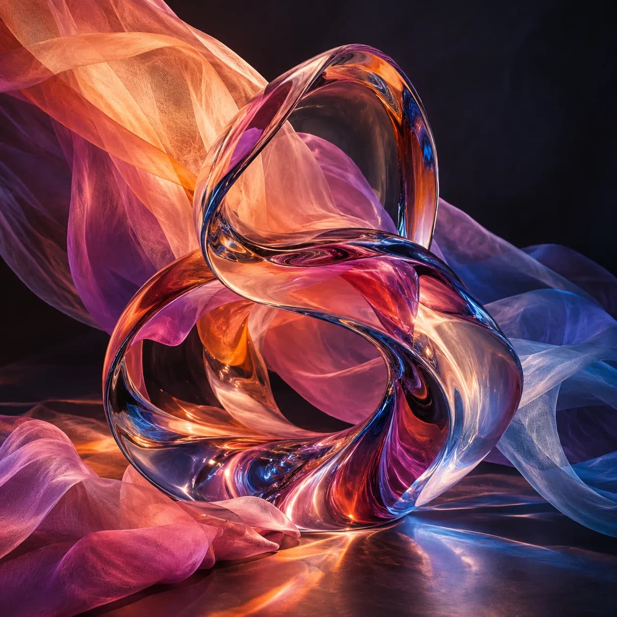 Sculptural glass and flowing fabric in AURO colors